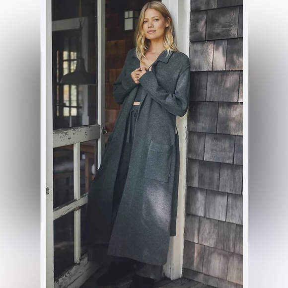 4199. EASEL 🛑AT COST OVERSIZED Grey Cardigan maxi soft long Duster Fuzzy Pocket - Picture 1 of 6